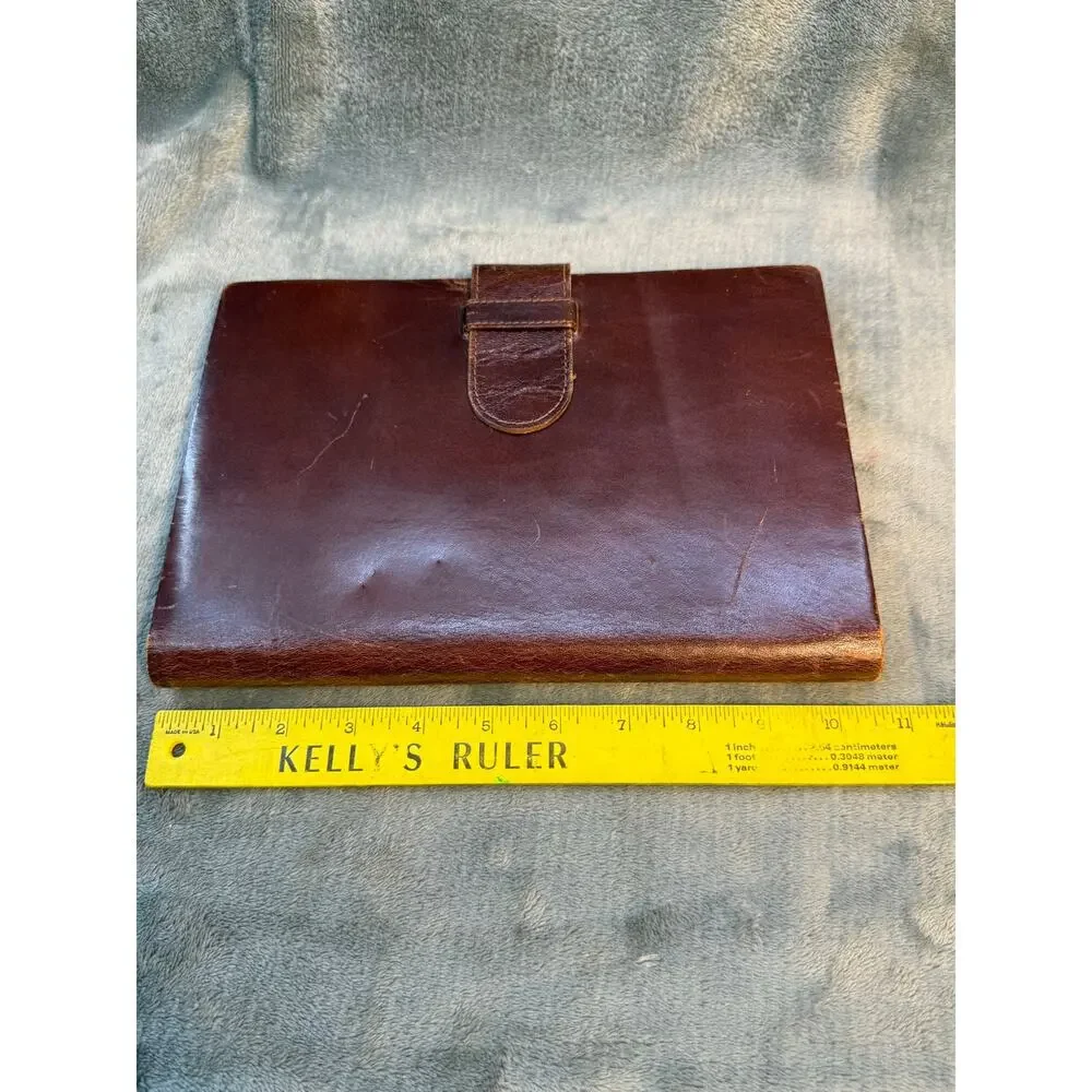 Vintage Brown Leather Folio Desk Organizer Address Book Notes Calendar 7x11 inch